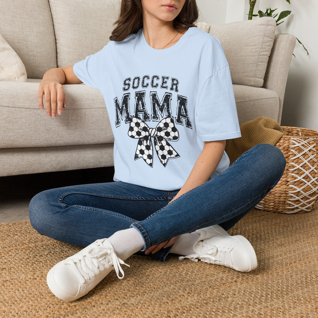 Sports Mom Tee, Soccer Ball Bow Design