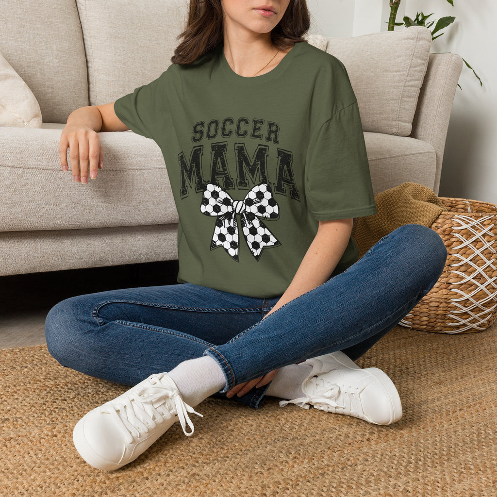 Sports Mom Tee, Soccer Ball Bow Design