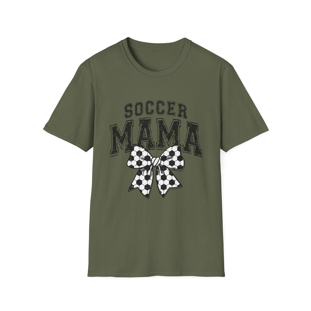 Sports Mom Tee, Soccer Ball Bow Design