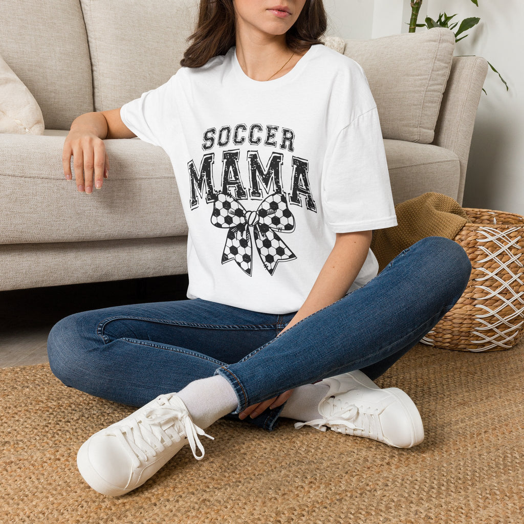Sports Mom Tee, Soccer Ball Bow Design