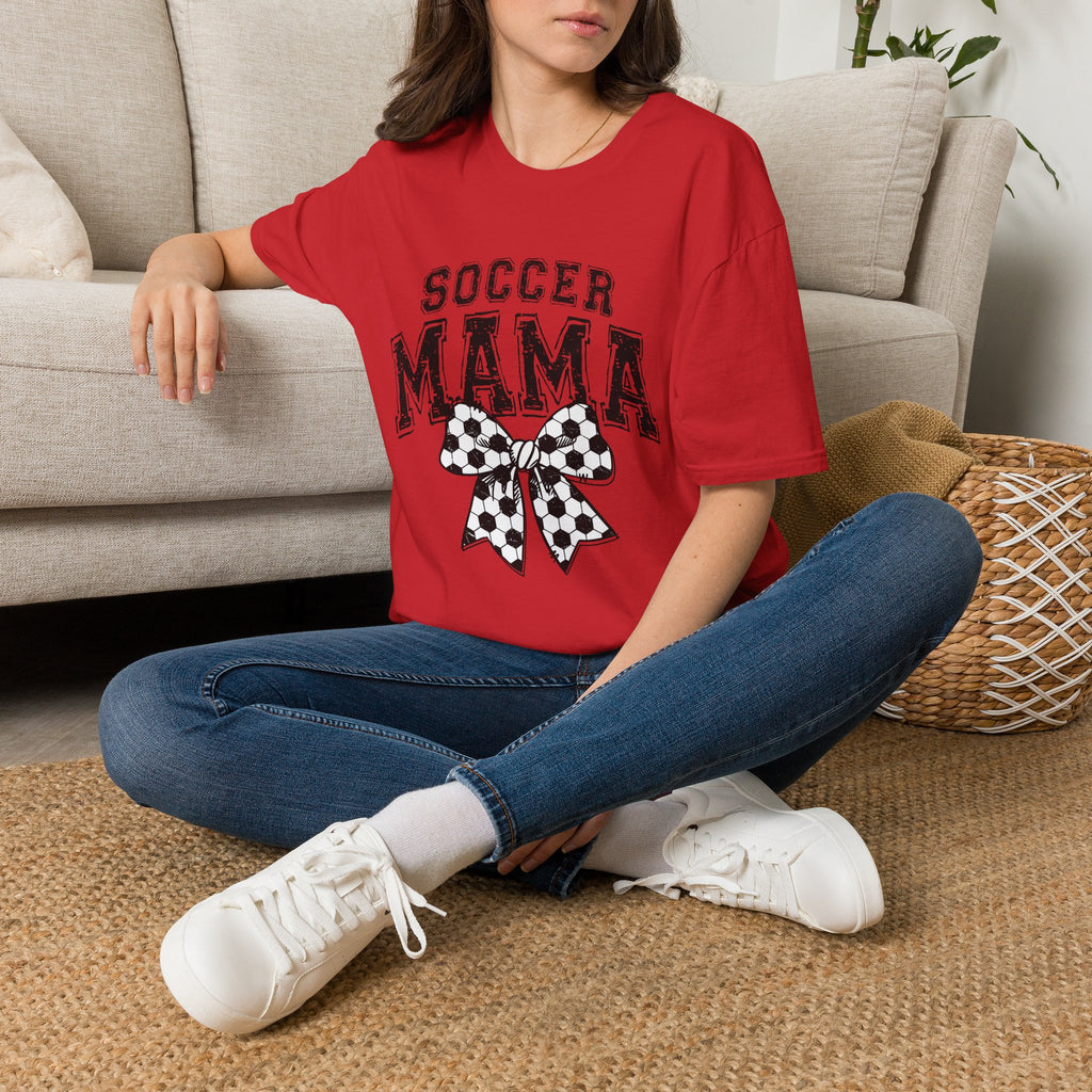 Sports Mom Tee, Soccer Ball Bow Design