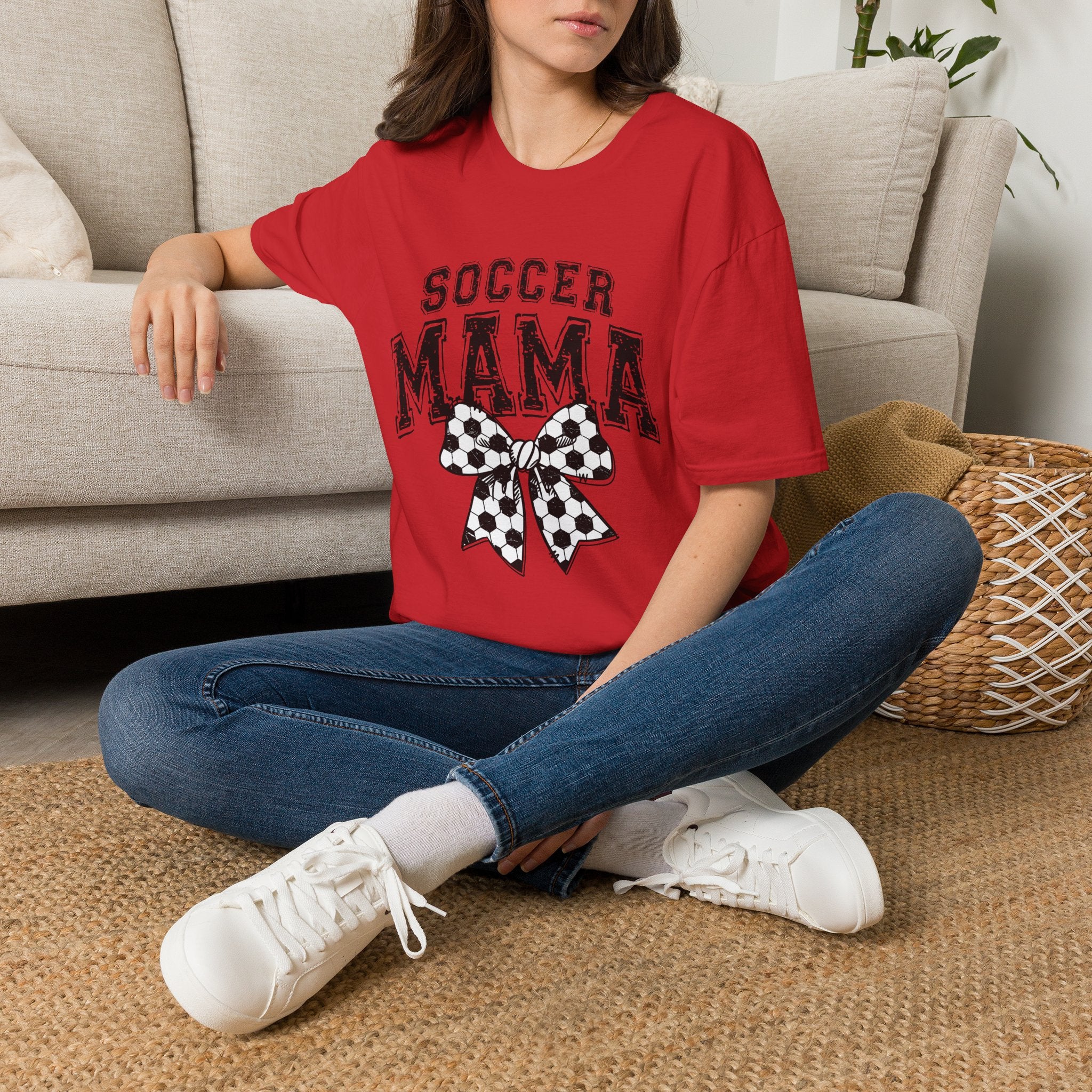 Sports Mom Tee, Soccer Ball Bow Design